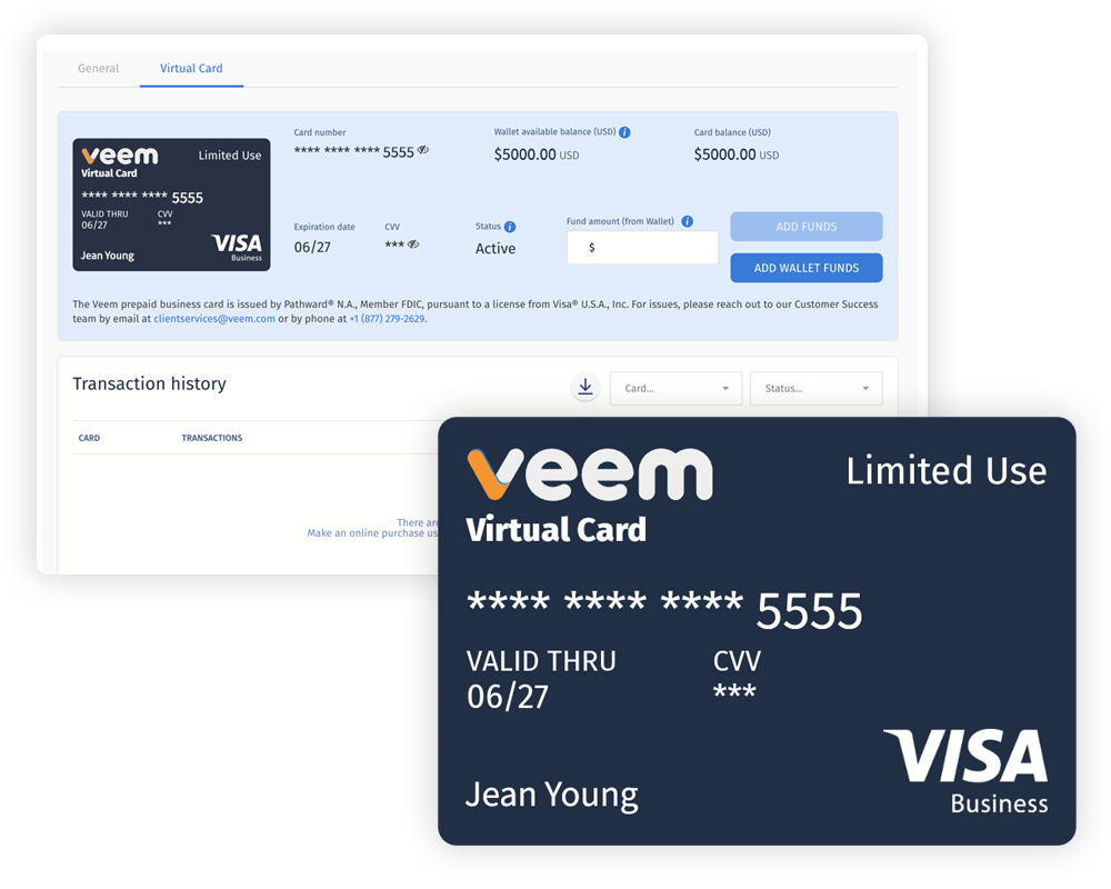 Veem virtual debit card